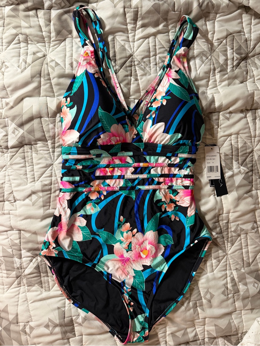 NEW La Blanca Black Floral One-Piece Swimsuit- Size 14